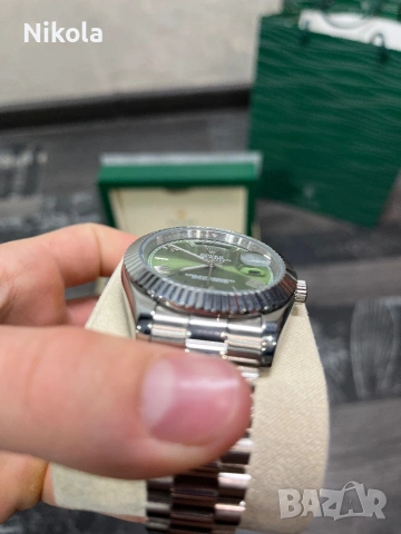 Луксозен мъжки часовник Rolex Datejust – зелен циферблат, пълен комплект, снимка 6 - Мъжки - 54365962