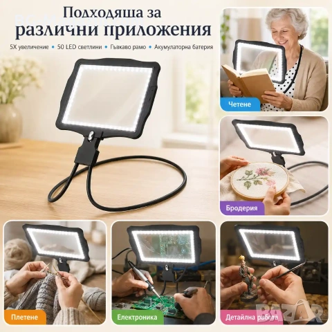 Мощна увеличителна лупа за врат за шиене на гоблени бродерия четене на книги с LED осветление, снимка 3 - Други инструменти - 53031968