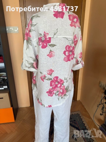 Летен сет- ленена риза райе синьо и бяло и бял летен панталон, снимка 18 - Ризи - 54173821