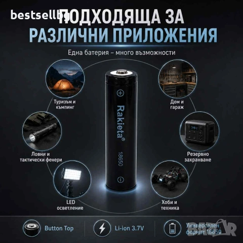 Акумулаторна батерия 18650 Li-ion 3.7V Rakieta 8800mAh презареждаща се, снимка 7 - Друга електроника - 39788841
