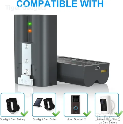 Комплект 2 батерии 6040mAh 3.65V за Ring Video Doorbell и Stick Up Cam V4, снимка 2 - Батерии, зарядни - 55594893