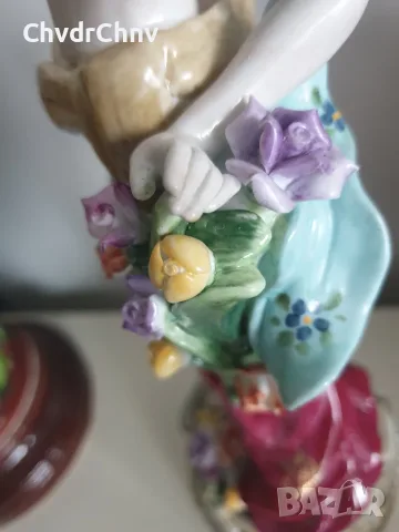 Meissen фигура 36см-1,4кг/еротика/Майсен порцеланова статуетка на момиче с цветя и шал, снимка 12 - Статуетки - 55606453