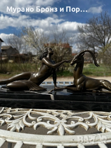 Уникален АРТ ДЕКО Бронз „Жена с Антилопа“ – Автор: M. BOURAINE (6.5 кг / 50 см)