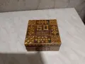 Дървена кутия пирографирана от соца 50год.Пион.Организация 120х120х55мм, снимка 1