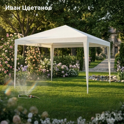 Градинска шатра тип "павилион", 3x3м, Водоустойчива, Прахово боядисана стомана, Бяла