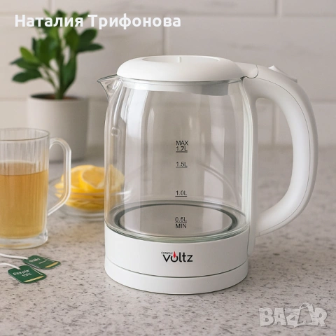 Електрическа кана Voltz, 2200W, 1.7л., Стъкло, снимка 2 - Кани - 54896194