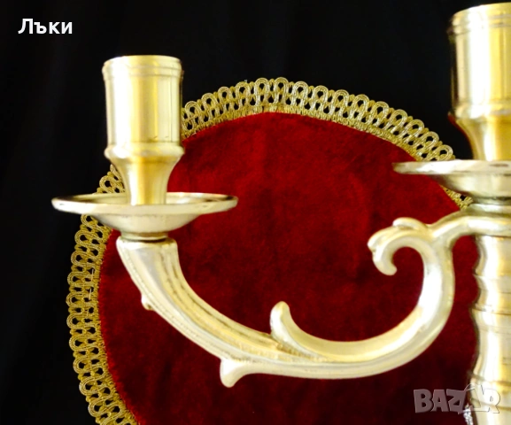 Троен бронзов свещник тройка,барок. , снимка 3 - Антикварни и старинни предмети - 54556310