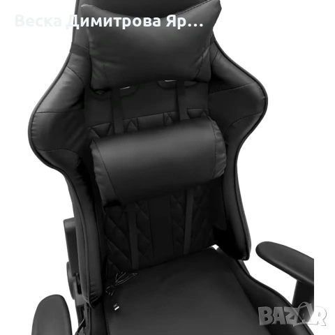 Геймърски стол с прибираща се подложка за крака и функция за масаж - черен, снимка 7 - Столове - 53959280