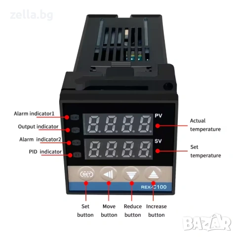 Дигитален терморегулатор REX C100 220V 0-400°C + SSR реле 40A + K-тип сонда 10106, снимка 9 - Друга електроника - 54657802