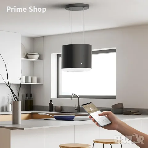 Висящ островен абсорбатор CIARRA Smart Island, 4 нива на мощност, 41 см, Wi-Fi, 550 m³/h, Черен, снимка 3 - Абсорбатори - 55436854