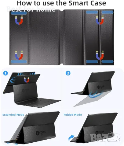 Преносим монитор Ingnok 15.6" FHD 1080P и интелигентен калъф за монитор, снимка 8 - Монитори - 55340884