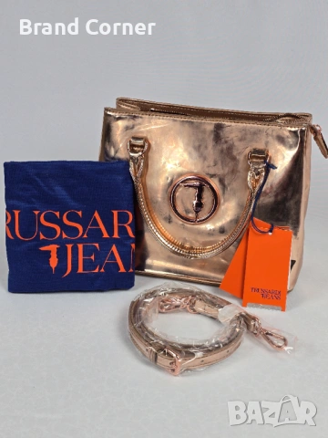 Нова оригинална дамска чанта Trussardi Jeans в розово злато с етикет и сертификат