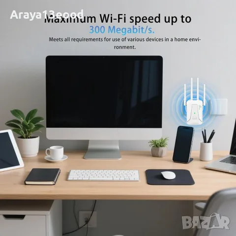 WiFi Extender Booster – усилвател на WiFi сигнал с 4 антени, Ethernet порт и обхват до 465 m², снимка 3 - Рутери - 55637209