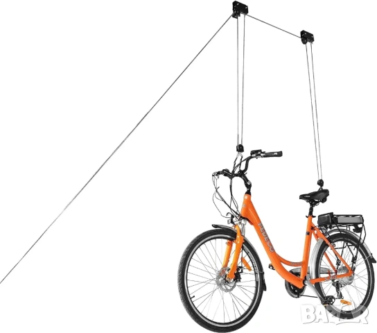 Стойка с куки MENABO Garage Lift за таван, за съхранение на автобокс колело велосипед, до 30кг, снимка 2 - Аксесоари и консумативи - 53969129