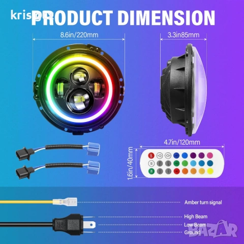 7 inch 7 инчa RGB LED Диодни фарове джип Jeep Wrangler JK LJ Lada Niva Golf 2 Cherokee Angel Eye, снимка 3 - Аксесоари и консумативи - 54401915