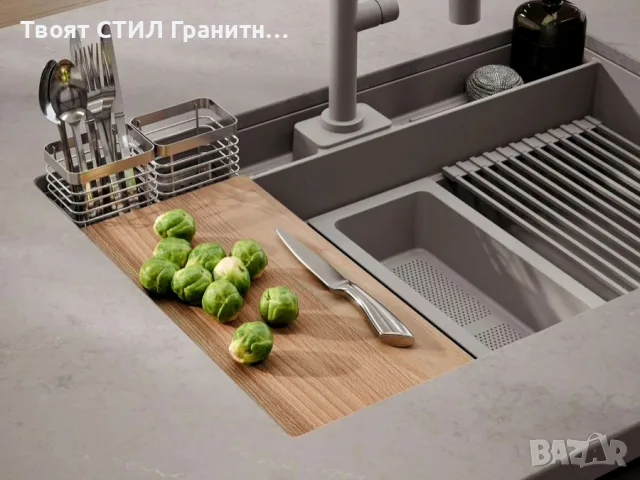 Сива кухненска мивка за вграждане Берген 80 Double Pocket 560x540 мм