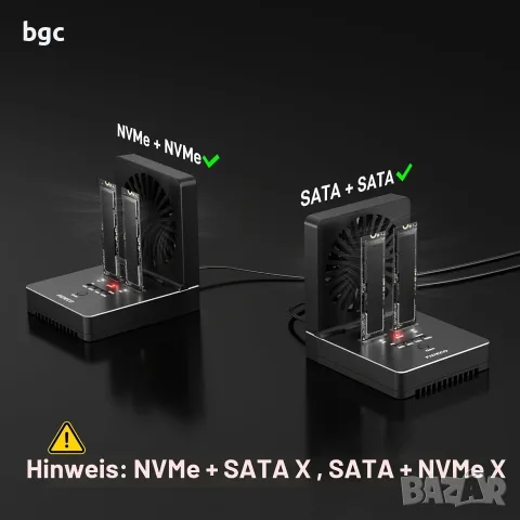 Докинг Станция NVMe M.2 SATA SSD Cloner, USB 3.2 Gen 2, 20 Gbps, сгъваем охлаждащ вентилатор,, снимка 2 - Друга електроника - 55539047