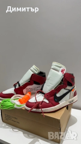 Nike off-white x air jordan 1 Chicago, снимка 7 - Маратонки - 54537248