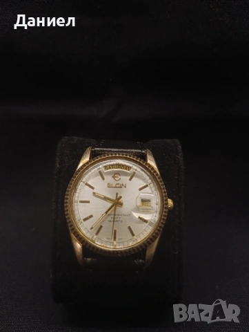 Часовник ELGIN PRESIDENT DAY QUARTZ GOLD DIAL FC-401 JAPAN, снимка 6 - Антикварни и старинни предмети - 54393487