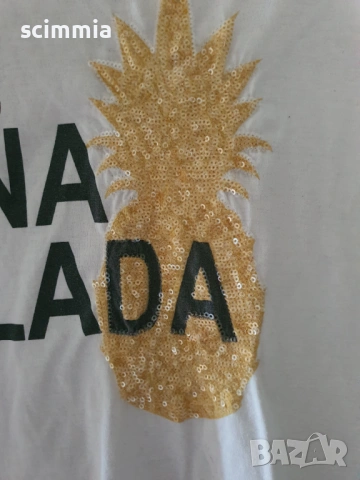 Vero Moda бяла тениска “Piña Colada” с пайети размер S, снимка 5 - Тениски - 54670281