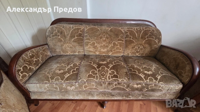 Старинен диван с фотьойли, снимка 2 - Антикварни и старинни предмети - 54271216
