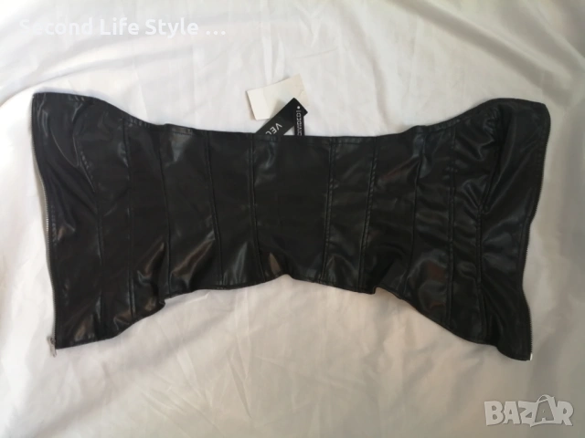 H&M нов кожен топ корсет-бюстие с цип отпред р-р XS , снимка 14 - Корсети, бюстиета, топове - 54114945