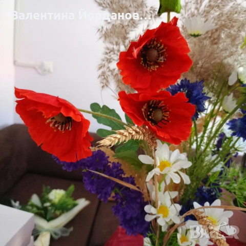 полски цветя в ваза, снимка 2 - Картини - 54729444