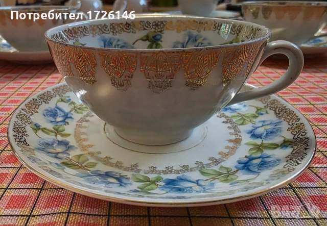 Сет 3 бр. и чинийки 4бр. от фин костен порцелан с позлата на MZ Altrohlau CMR Чехословакия 