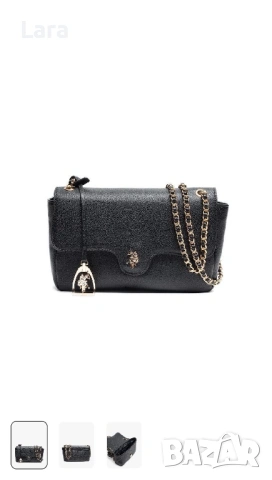 U.S. Polo Assn. Black Womens Jones Flap Cross-Body Chain Bag