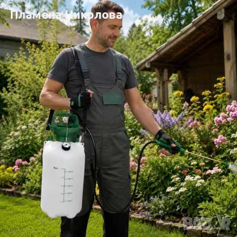 Пръскачка под налягане 5L Living & Garden – Месингов накрайник, манометър и презрамка за носене, снимка 2 - Градински инструменти - 55574606