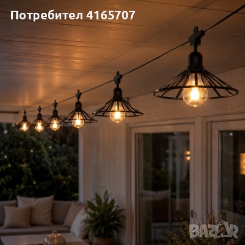 Градинска гирлянда 5.5 м с 6 декоративни LED крушки и метални абажури - Таймер, IP44, за балкон, тер, снимка 3 - Други - 54811733
