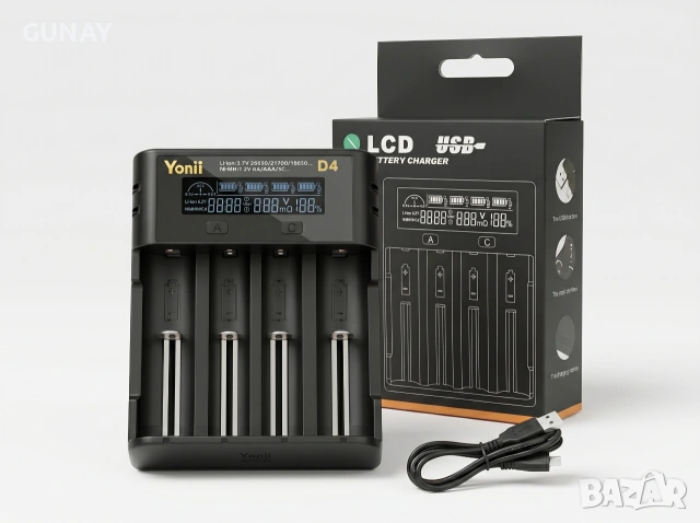 Yonii D4 Смарт Зарядно за Батерии 18650 21700 26650 AA AAA Li-ion Ni-MH Тестер Капацитет Бързо 2A