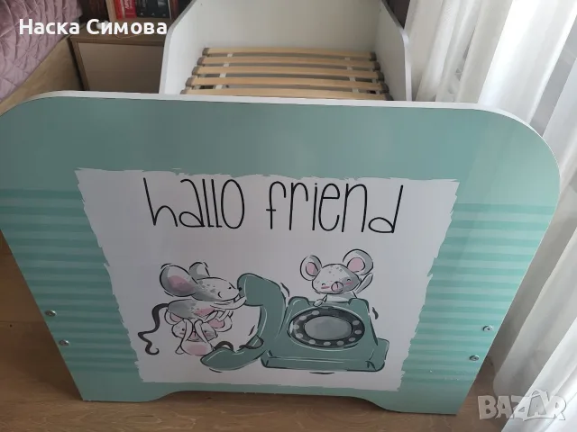 Детско легло Delamart 140 см на 70 см - цвят мента с мишлета, снимка 4 - Бебешки легла и матраци - 55339609