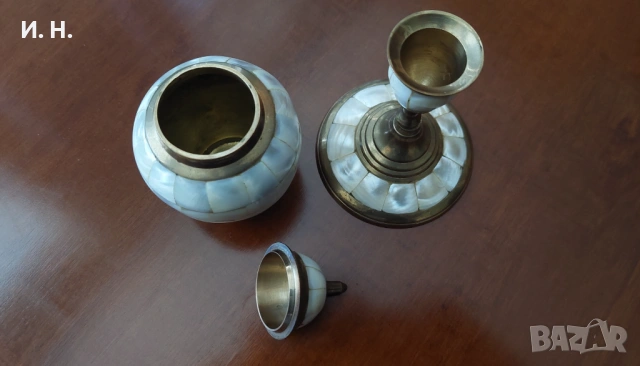 Старинни кутийка и свещник, снимка 2 - Декорация за дома - 54843075