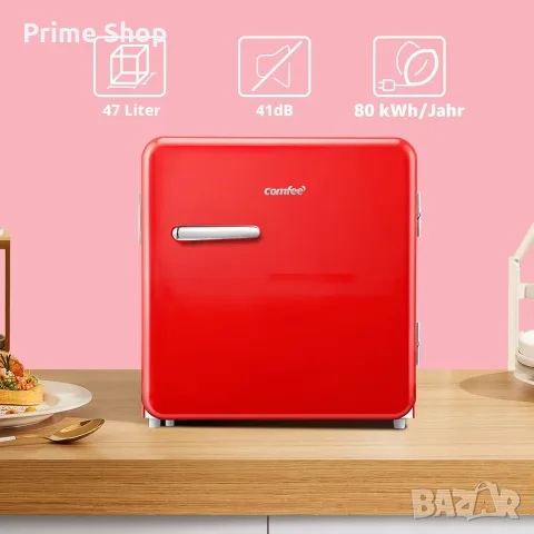 Минибар COMFEE 47L, Мини хладилник с компресор, Ретро дизайн, Червен, Бял , снимка 6 - Хладилници - 55427215