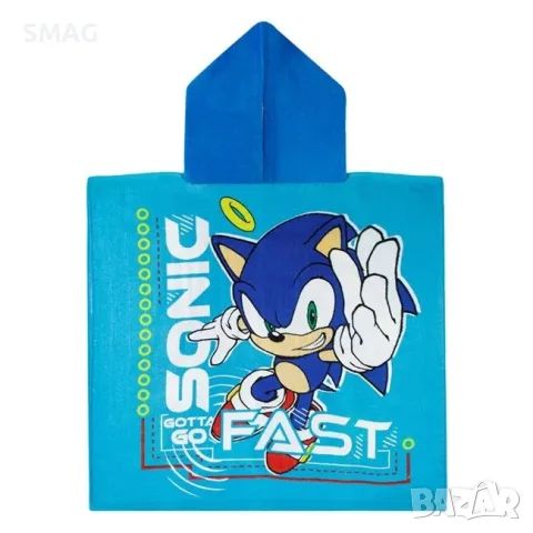 Детска памучна плажна кърпа пончо sonic за момчета 60x120 см_1235567