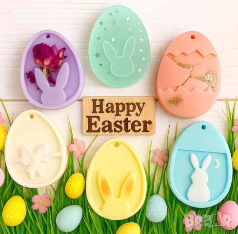 Пиле заек зайче в яйце Великден Великденски силиконов молд форма фондан смола шоколад гипс висулка, снимка 7 - Форми - 54176348