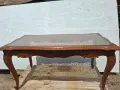 Класическа винтидж холна маса от масивно дърво с ратан и стъклен плот (Луи XV стил), снимка 1