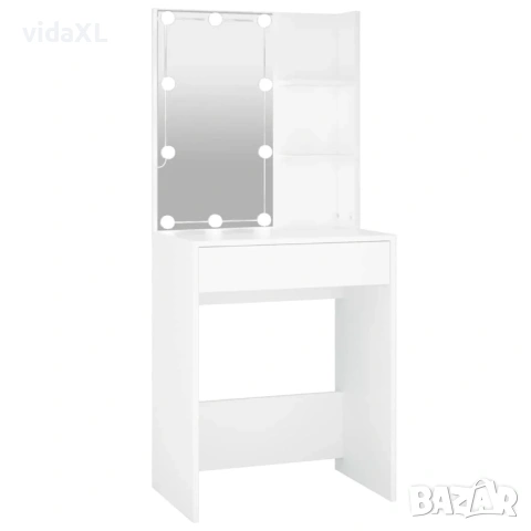 vidaXL Тоалетка с LED, бяла, 60x40x140 см(SKU:808828)