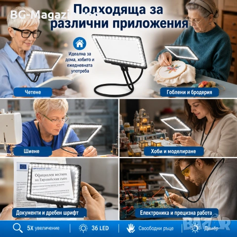 Увеличителна лупа за шиене на гоблени за врата четене книги A4 бродерия с LED осветление шиене , снимка 4 - Други инструменти - 50919457