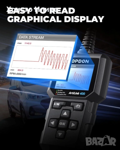 Автодиагностика Topdon ArtiLink 400 OBD обд OBD2 диагностичен инструмент диагностика, снимка 6 - Аксесоари и консумативи - 54276205