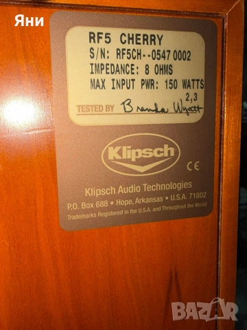 Klipsch RF-5 Hi-Fi тонколони , снимка 8 - Тонколони - 55149824