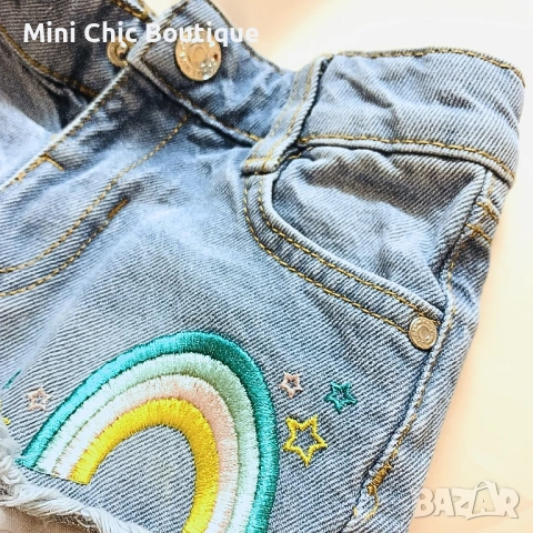 Детски дънкови шорти Denim & Co с бродерия на дъга, р-р 2-3 г. (98 см)