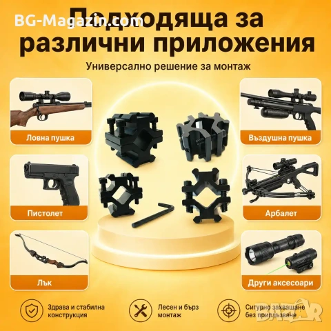 Универсална стойка за монтаж на аксесоари върху ловна въздушна пушка еърсофт оптика фенер лазер, снимка 7 - Оборудване и аксесоари за оръжия - 51092340