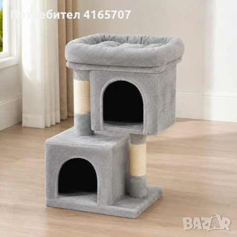 Голяма катерушка за котки 67 см с легло - 2 къщички, драскалки от сизал и 3 нива, снимка 4 - За котки - 55180706