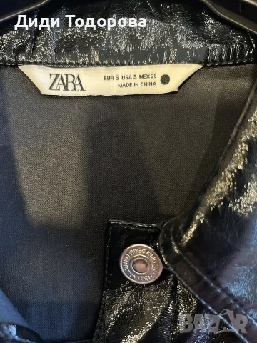 Ефектна черна лачена рокля-риза ZARA, снимка 3 - Рокли - 55347677