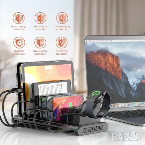 Чисто нова зарядна станция органайзер Alxum 120W 10 Ports USB C PD 60W 18W QC 3.0 за лаптопи таблети, снимка 4 - Друга електроника - 55416105
