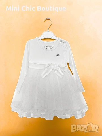 Бяла бебешка рокля, 12-24 м до 104 см-Официална с дантела