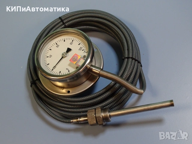 биметален термометър с капилярен датчик(сонда) WEC 3098/4 Ф100mm, 0/+100°C, снимка 7 - Резервни части за машини - 54205381