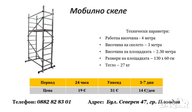 Мобилно скеле под наем